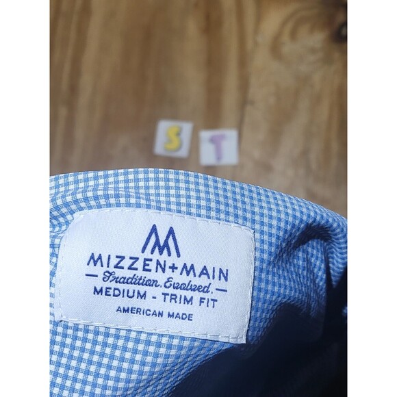 Mizzen Main Trim Fit Button Shirt Mens Medium Blue Checkered @ST - Picture 6 of 6
